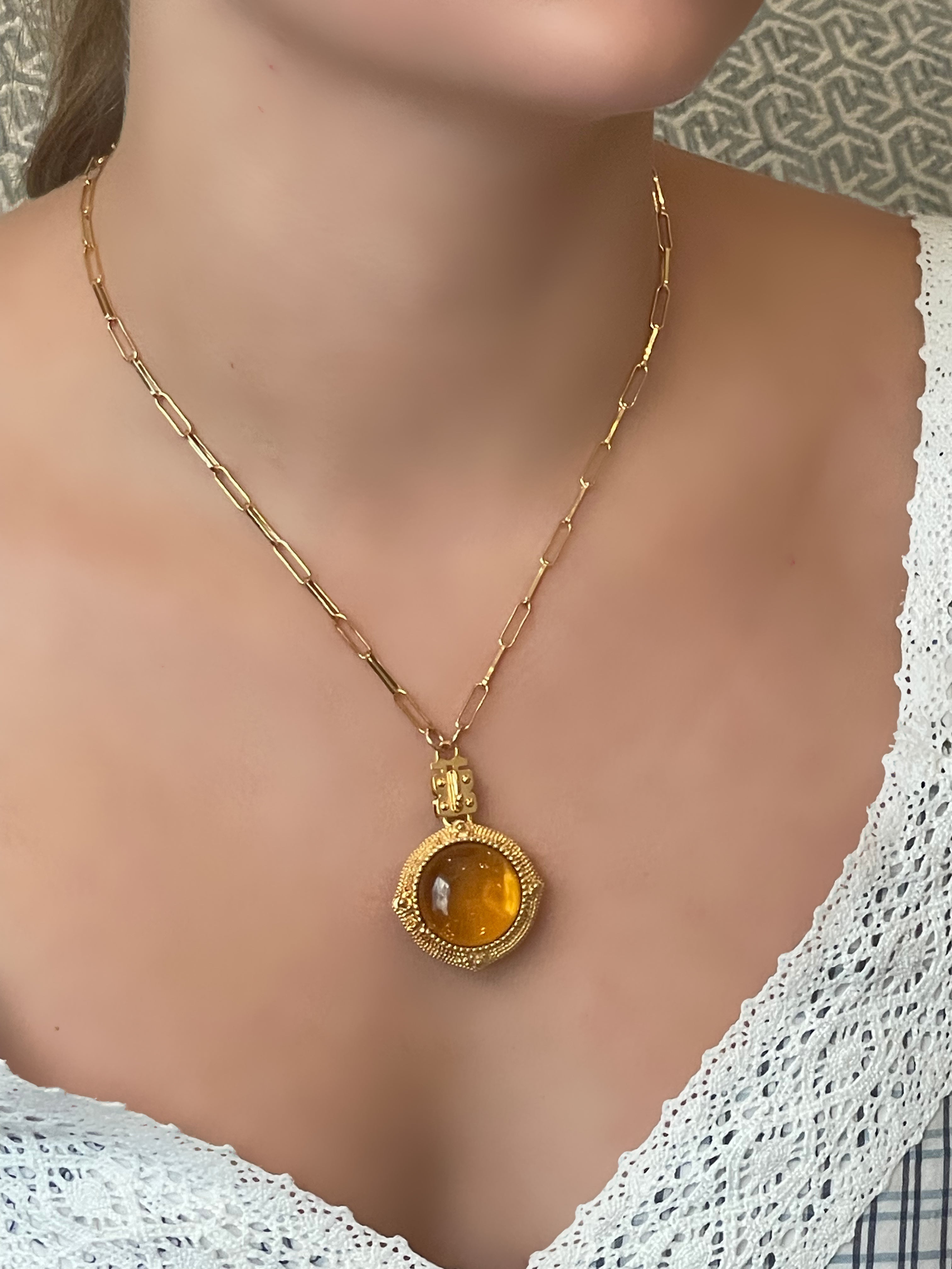 Domed Orb Pendant with Double-Sided Cabochon Stones – Vermeil