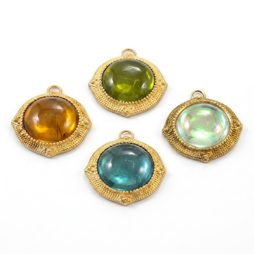 Domed Orb Pendant with Double-Sided Cabochon Stones – Vermeil