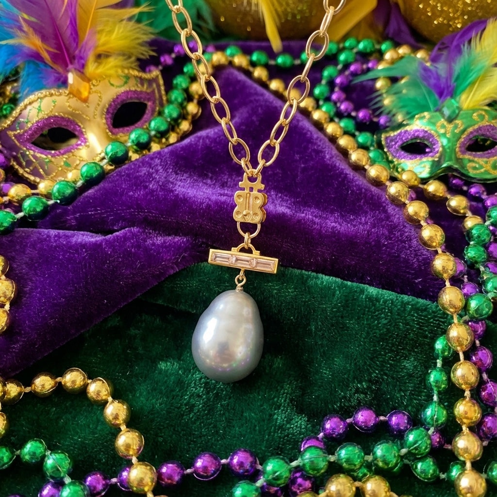 Stone Bar w/ Gray Pearl- Gold