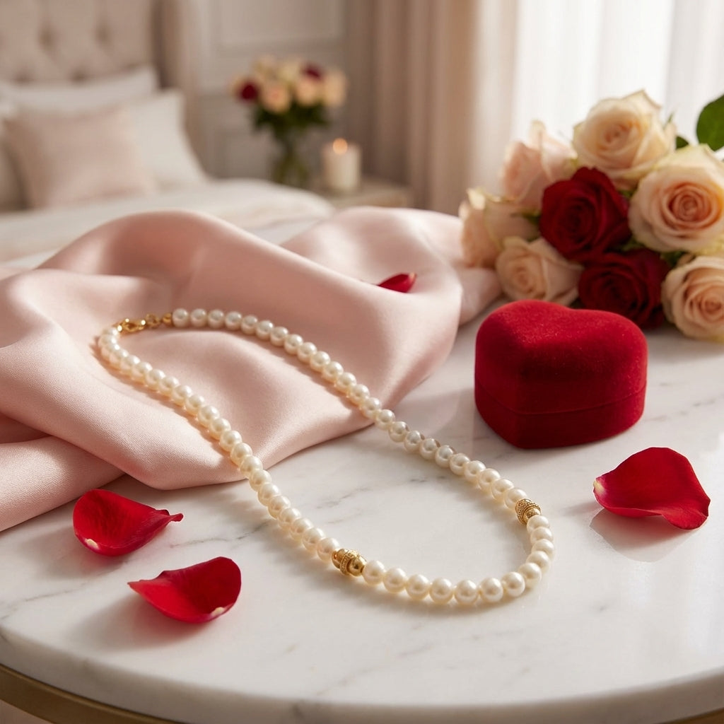 Classic Pearl Necklace with Golden Accents – 14K Gold-Filled