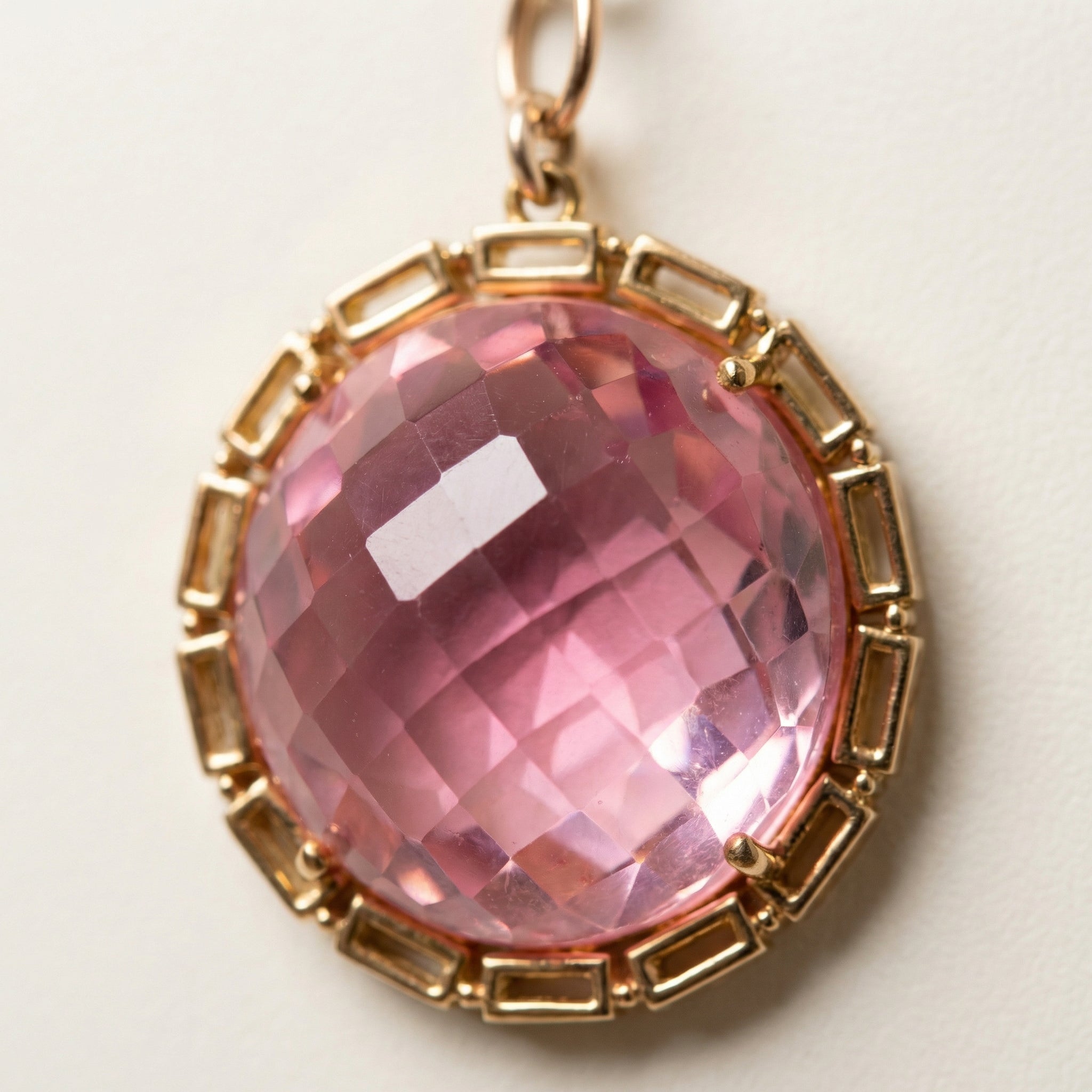 Maxine Round Vignette - Faceted Pink Quartz with Chain Bezel – Vermeil & Sterling