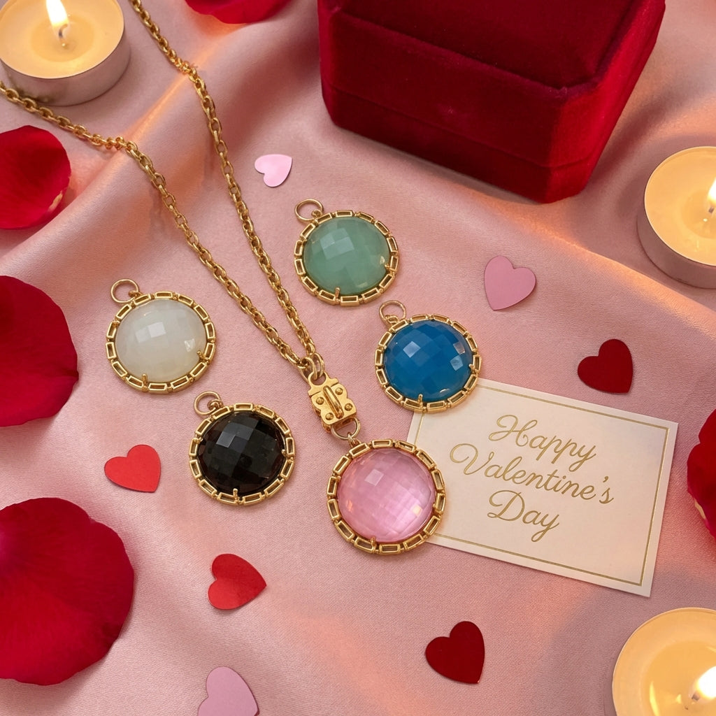 Maxine Round Vignette - Faceted Pink Quartz with Chain Bezel – Vermeil & Sterling