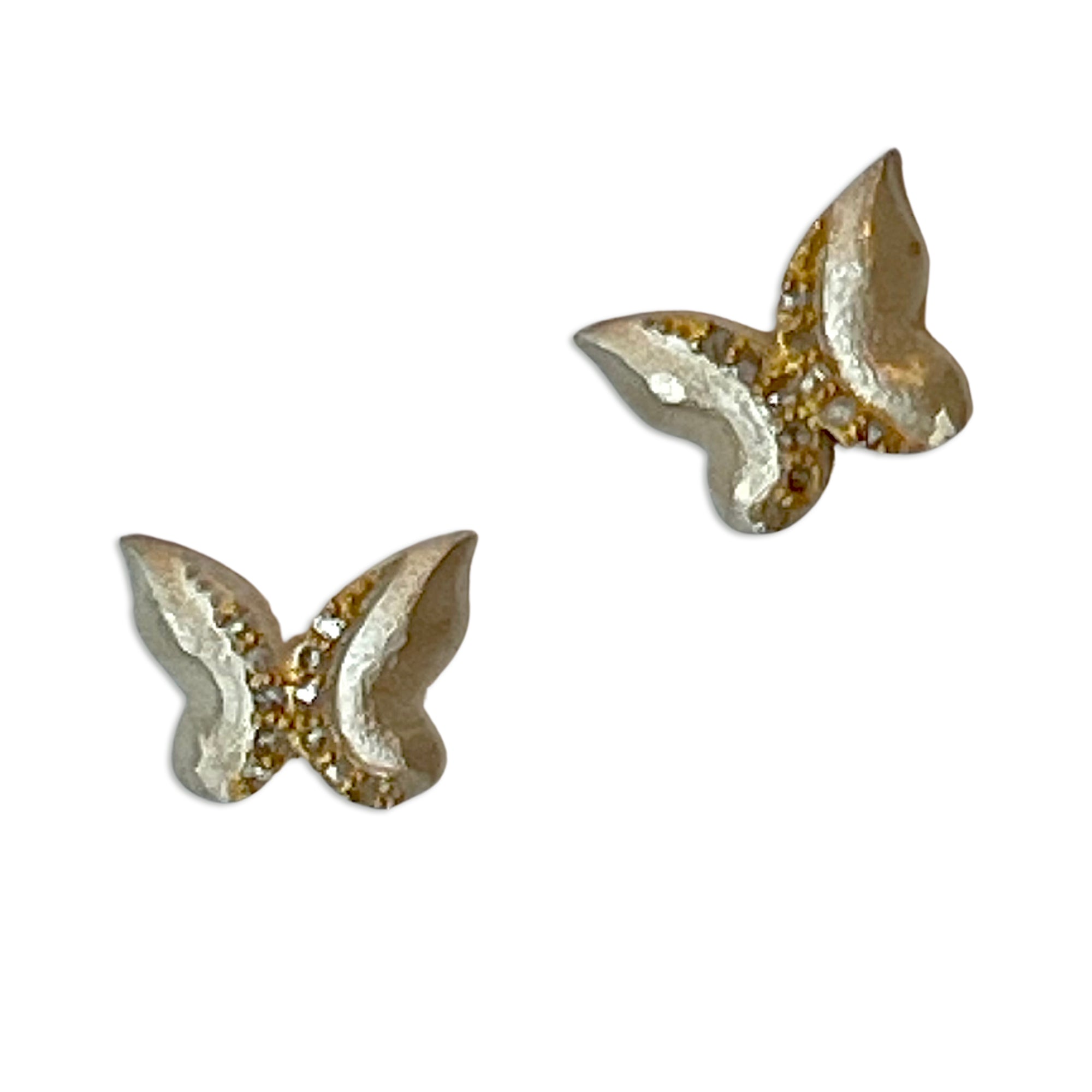 Flutter Two-Tone Diamond Butterfly Stud Earrings – Sterling Silver & Vermeil