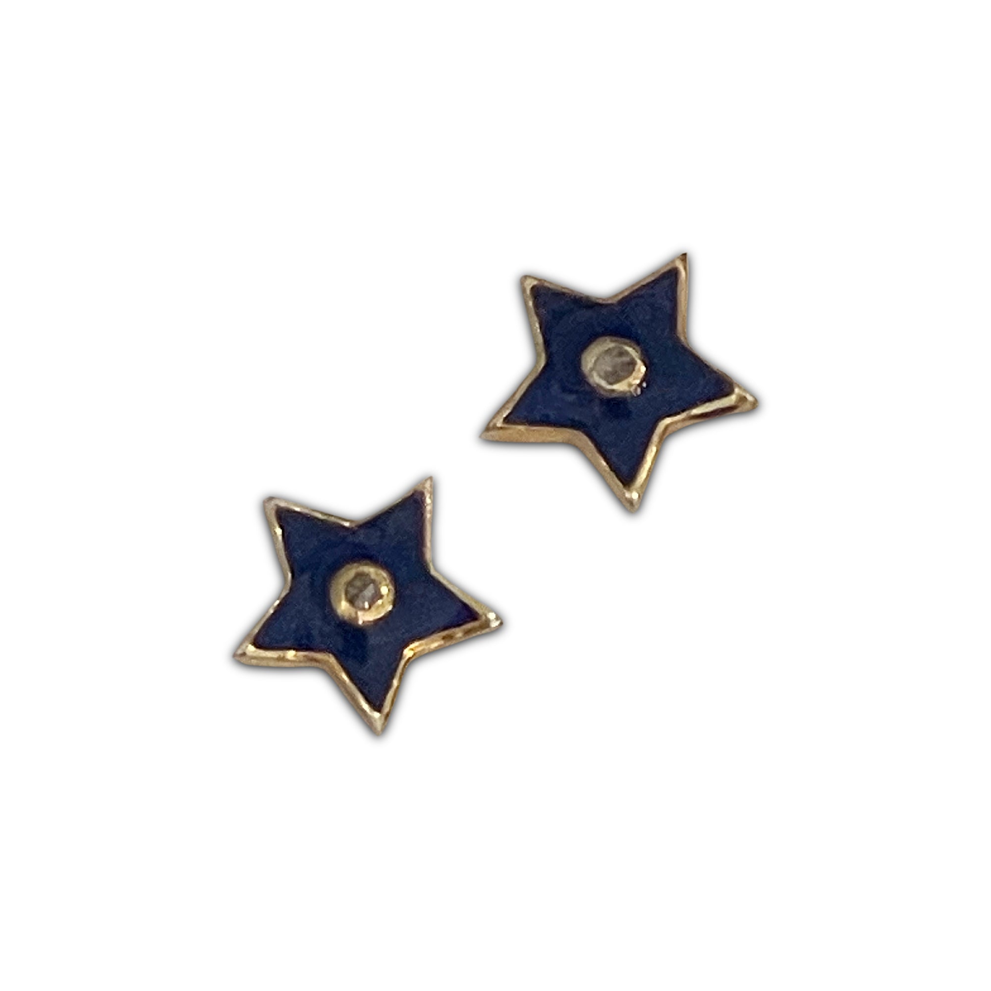 Glimmer Diamond Enamel Star Stud Earrings –Blue- Vermeil