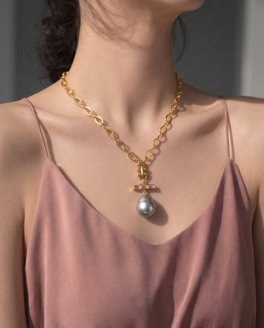 Stone Bar w/ Gray Pearl- Gold