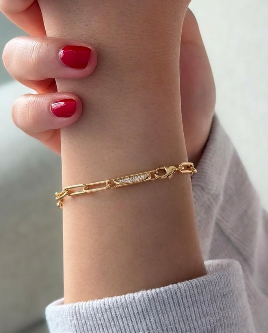 Gold Paperclip Chain Bracelet, 14K Gold-Filled | Sennod