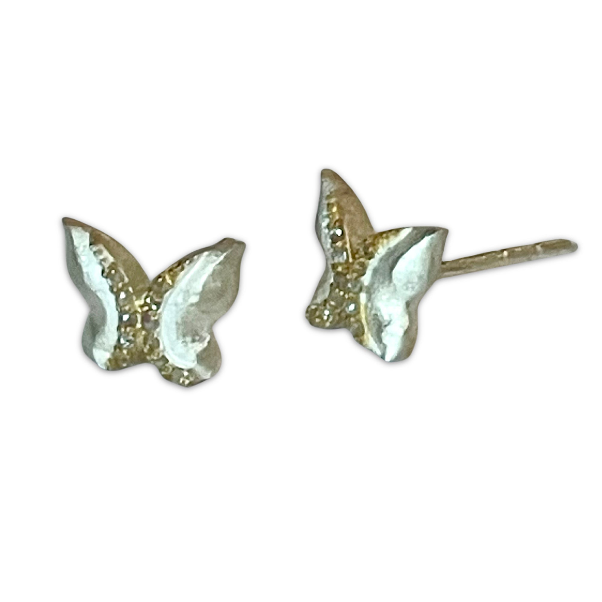 Flutter Two-Tone Diamond Butterfly Stud Earrings – Sterling Silver & Vermeil