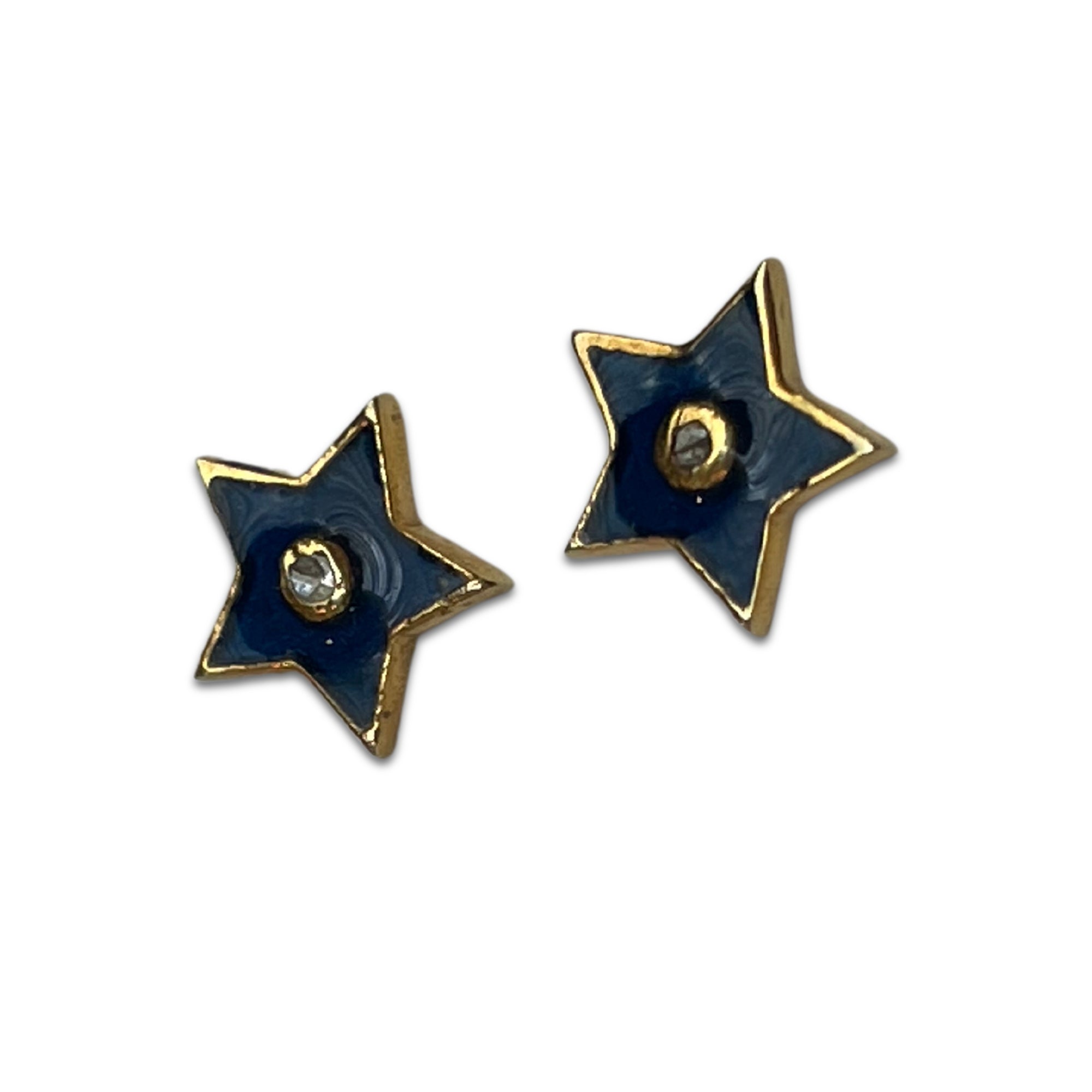 Glimmer Diamond Enamel Star Stud Earrings –Blue- Vermeil