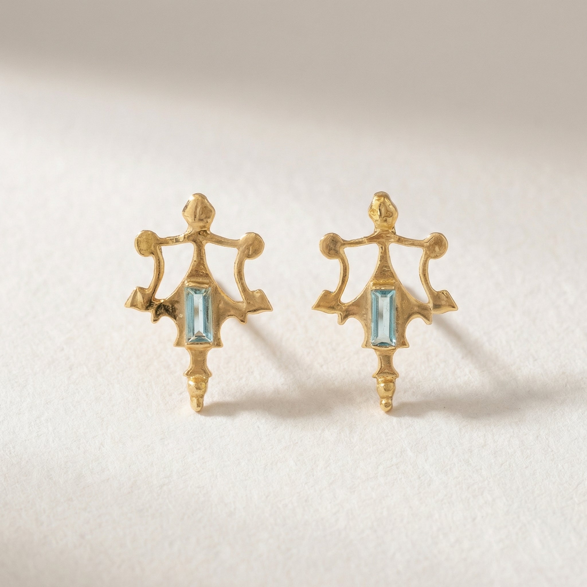 Roman Artifact Replica Earrings with Baguette Stone Accent