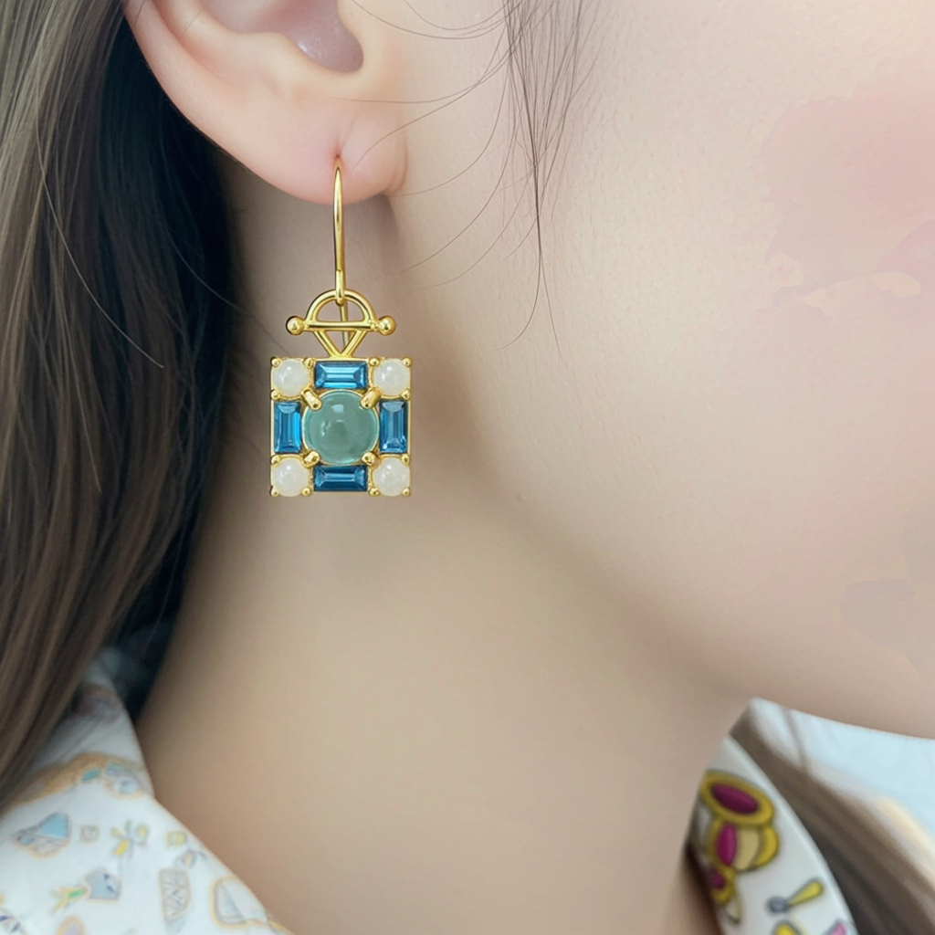 Madison-Square Pendant Earrings with Cross-Pattern Design – Vermeil & Gold-Filled Ear Wire