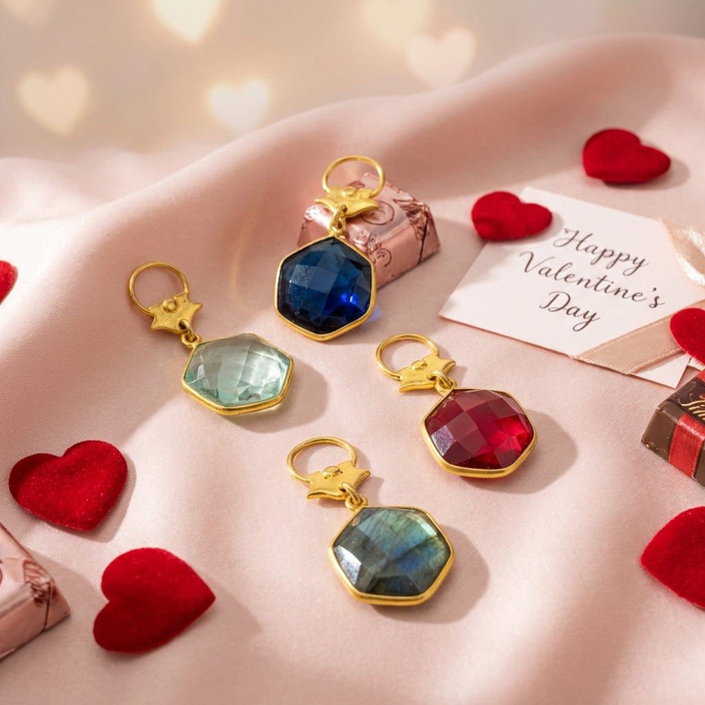 Colorful Faceted Hexagon Stone Pendant with Roman Replica – Vermeil