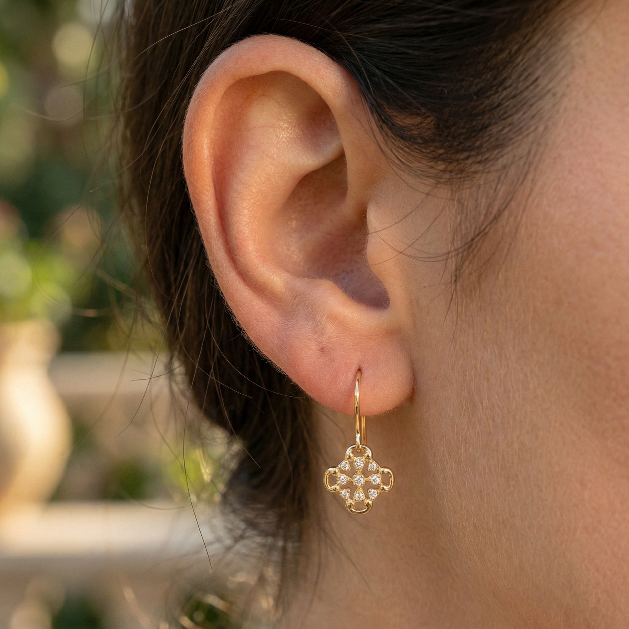 Clover Shape Earrings with Diamonds on Both Sides – Vermeil