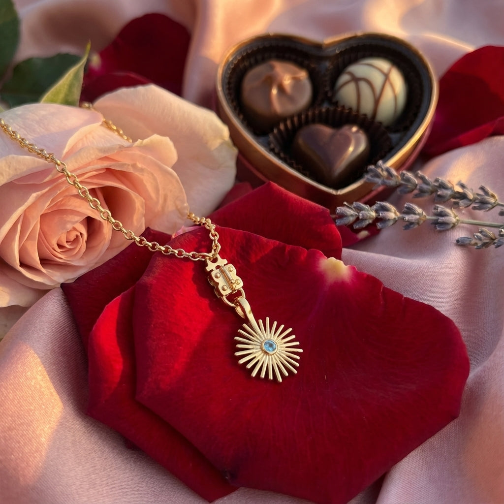 Poppy Pendant – Modern Floweret Disc with Center Stone