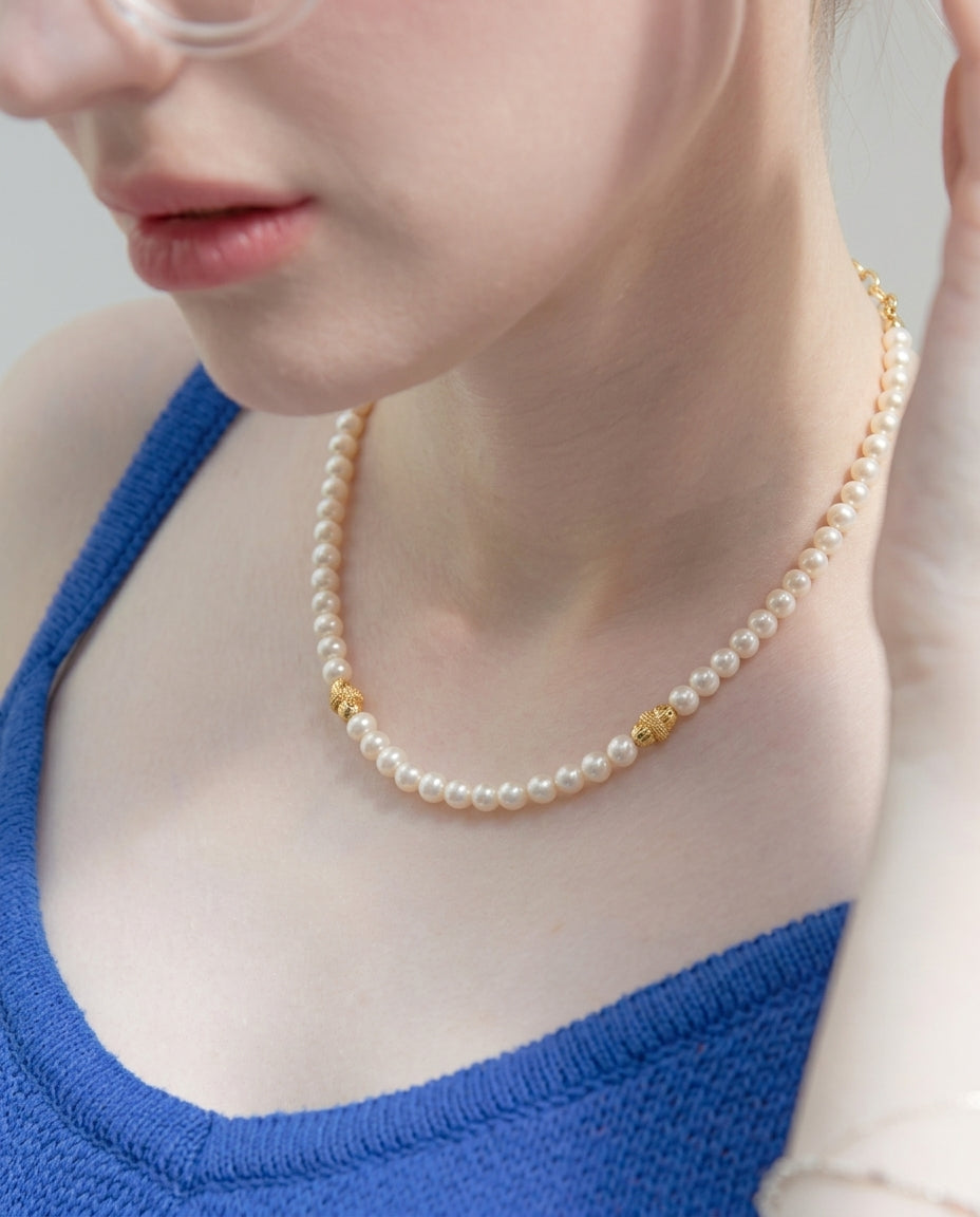 Handmade Pearl Necklace with Gold Accents – 14K Gold-Filled