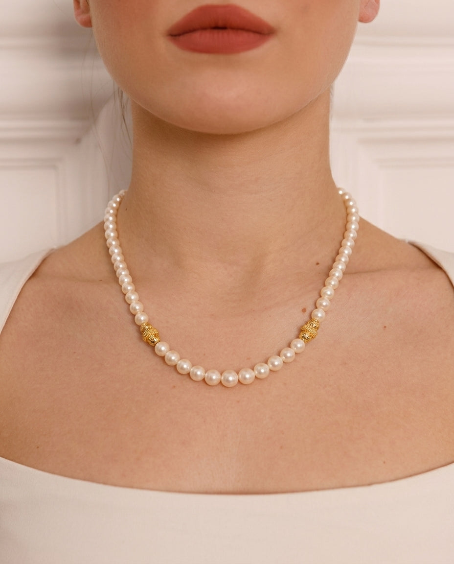 Handmade Pearl Necklace with Gold Accents – 14K Gold-Filled