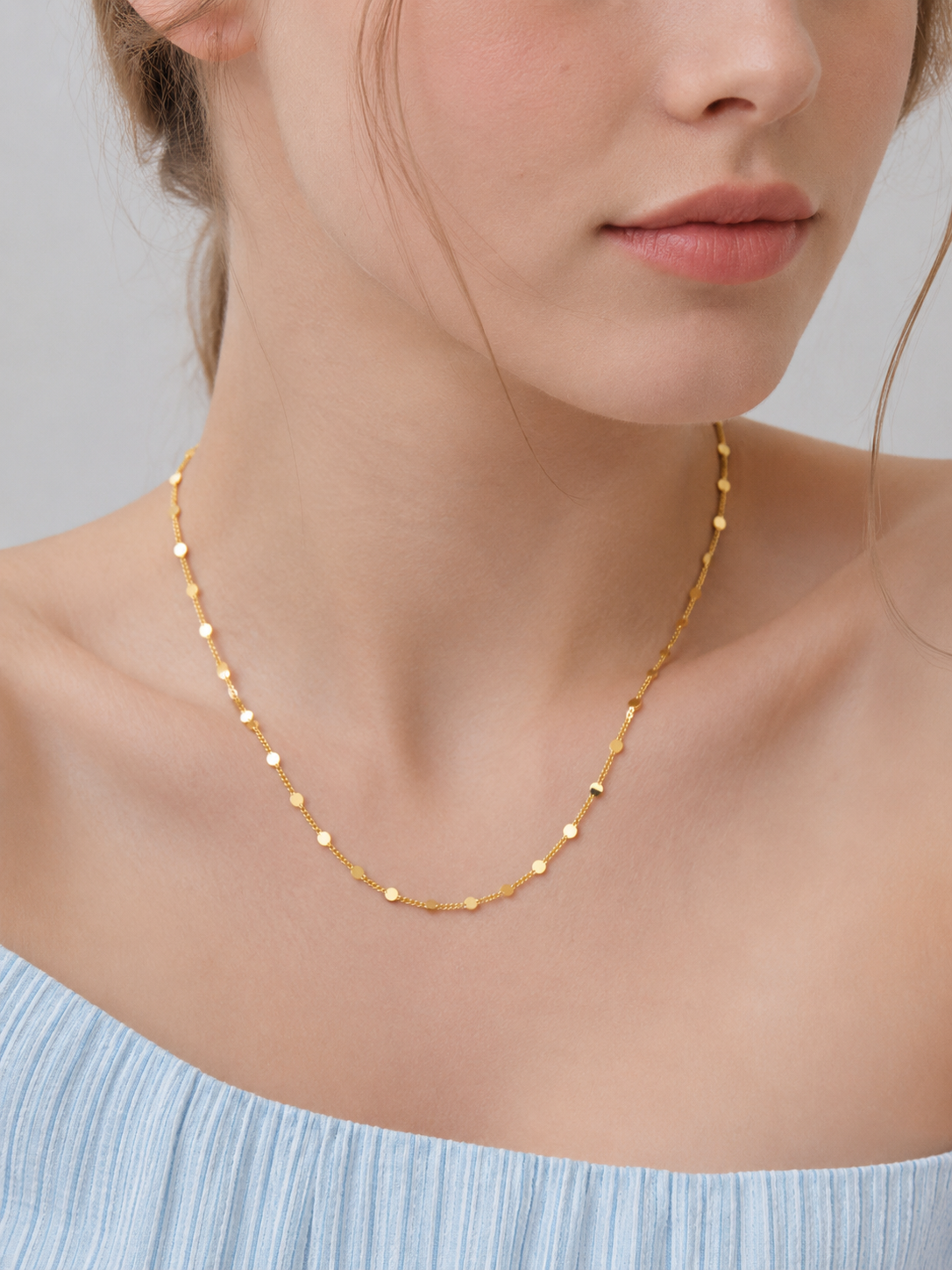 Gold Curb & Dapped Link Chain Necklace, 14K GF | Sennod