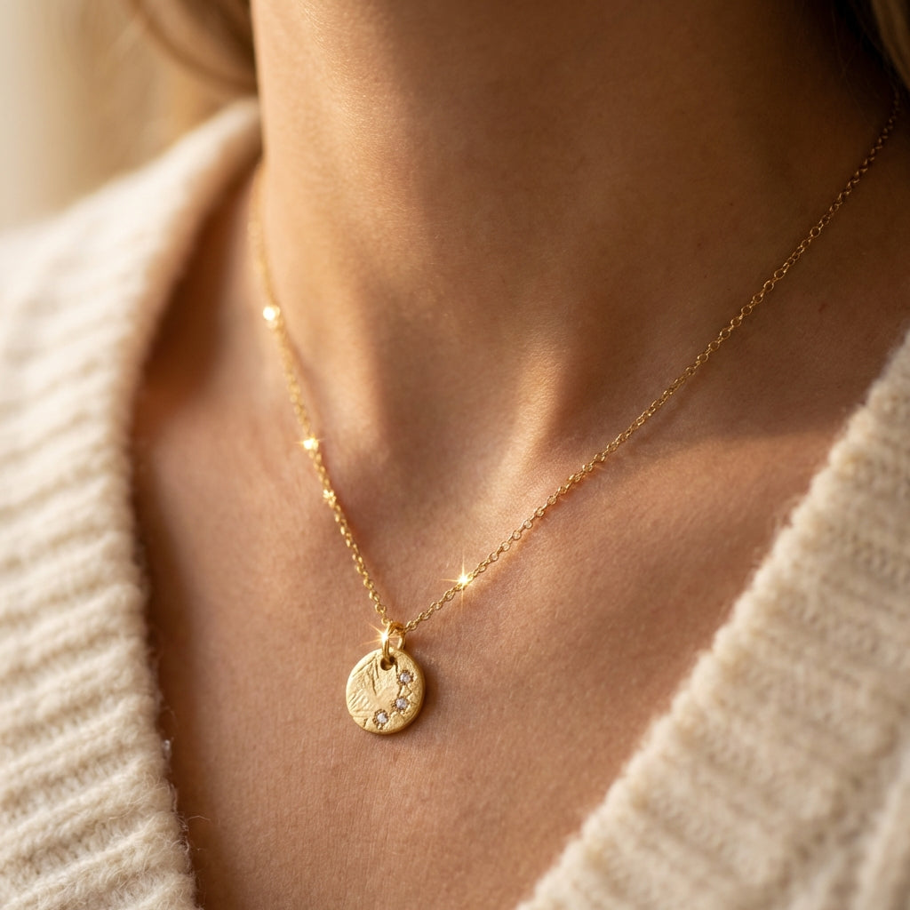 Remy Brushed Gold Disc Necklace with Diamonds – 14K Gold Filled & Vermeil