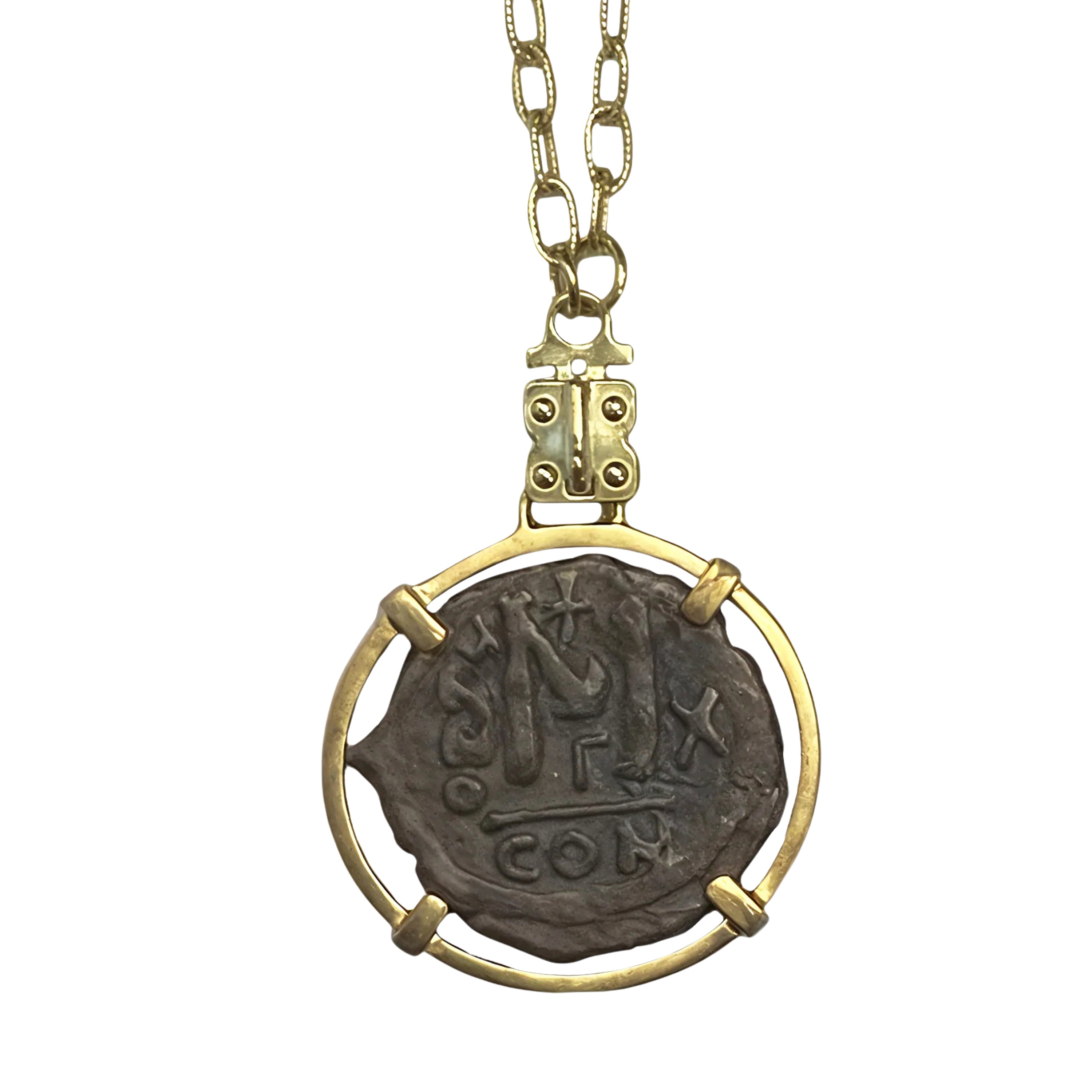 Authentic Bronze Roman Coin Vignette – 40 Nummi – Vermeil Bezel