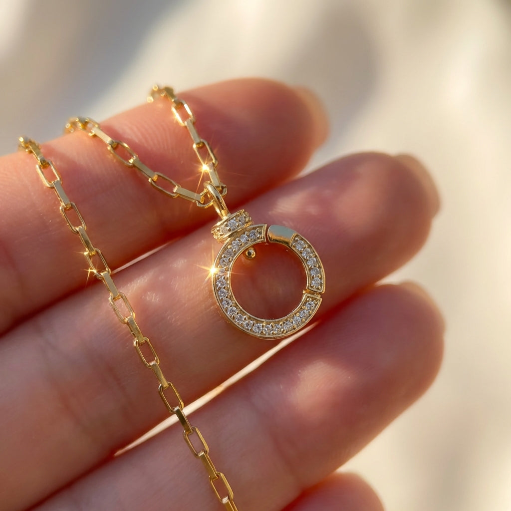 Diamond clasp ring w/ Box chain- gold filled-16"-19"