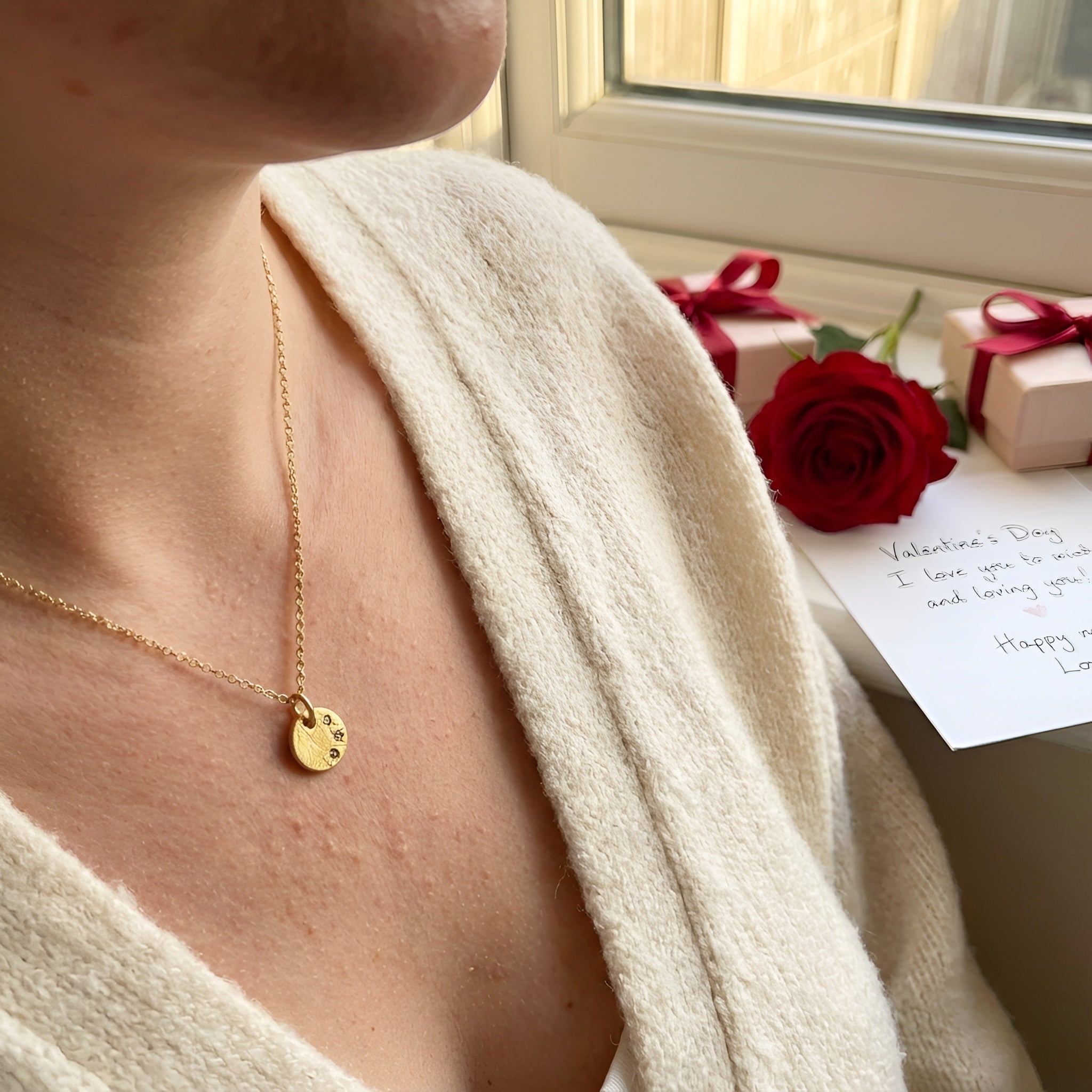 Remy Brushed Gold Disc Necklace with Diamonds – 14K Gold Filled & Vermeil