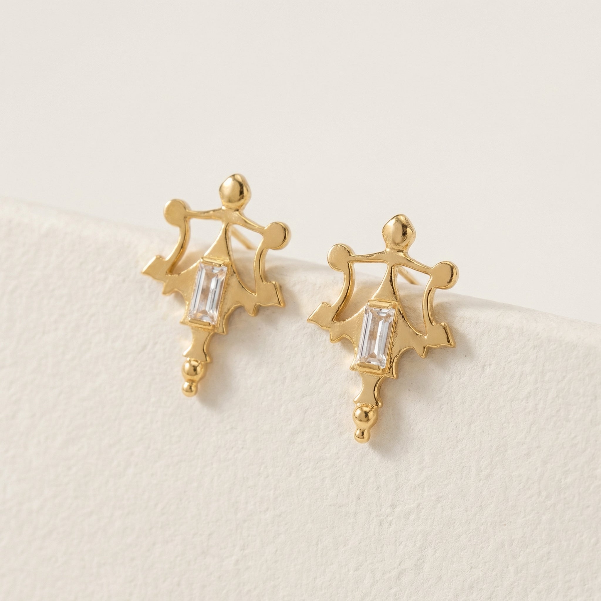 Roman Artifact Replica Earrings with Baguette Stone Accent