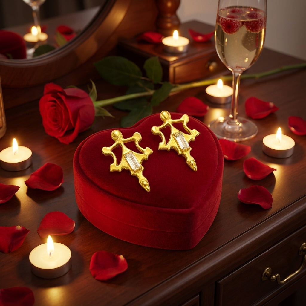 Roman Artifact Replica Earrings with Baguette Stone Accent