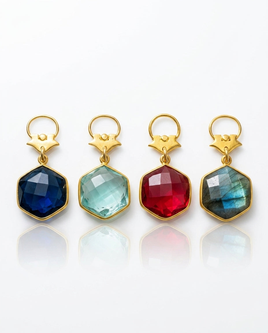 Colorful Faceted Hexagon stone with Roman Replica – Vermeil