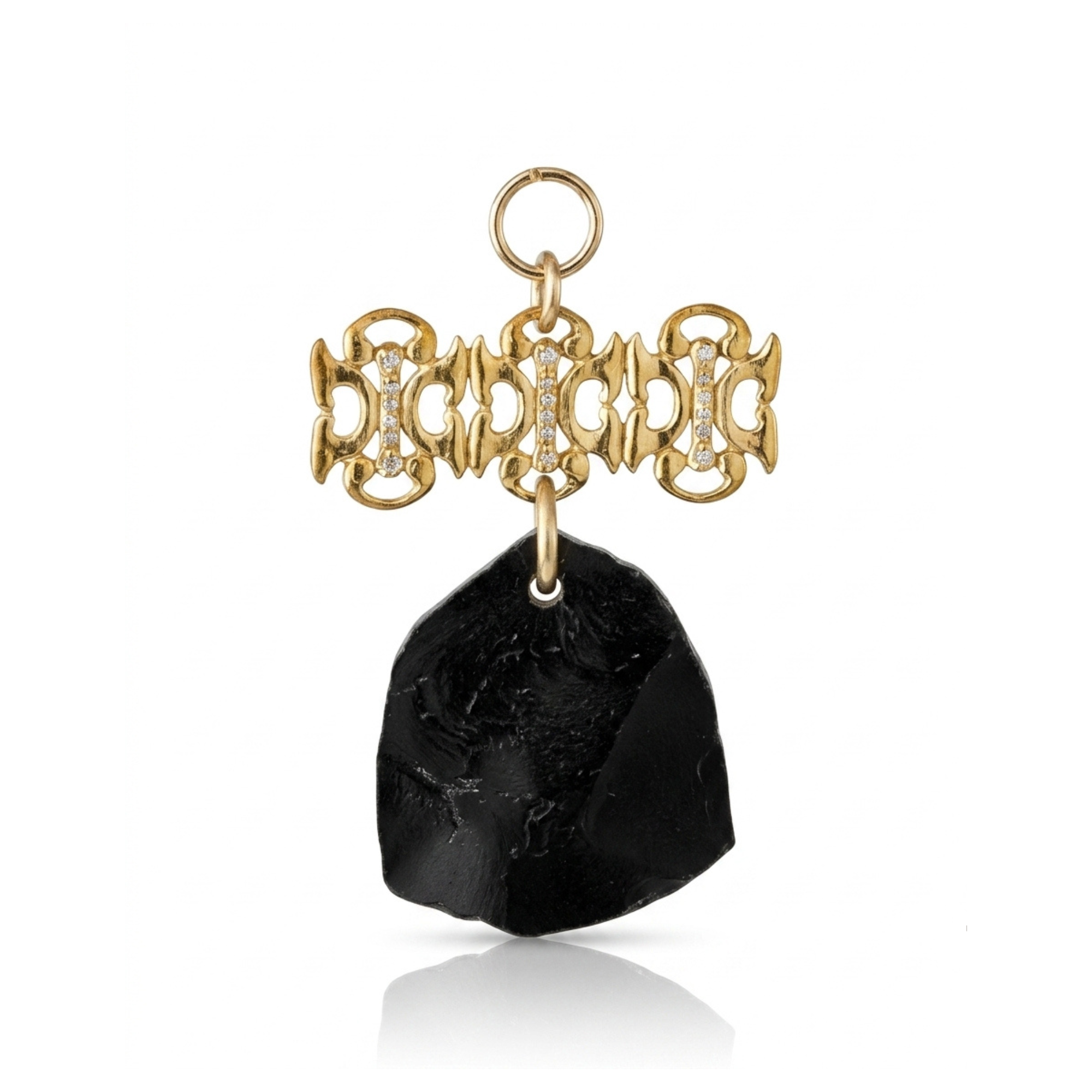 Polished Black Tourmaline Pendant with Golden Diamond Baronet Bar – Vermeil & Gold-Filled