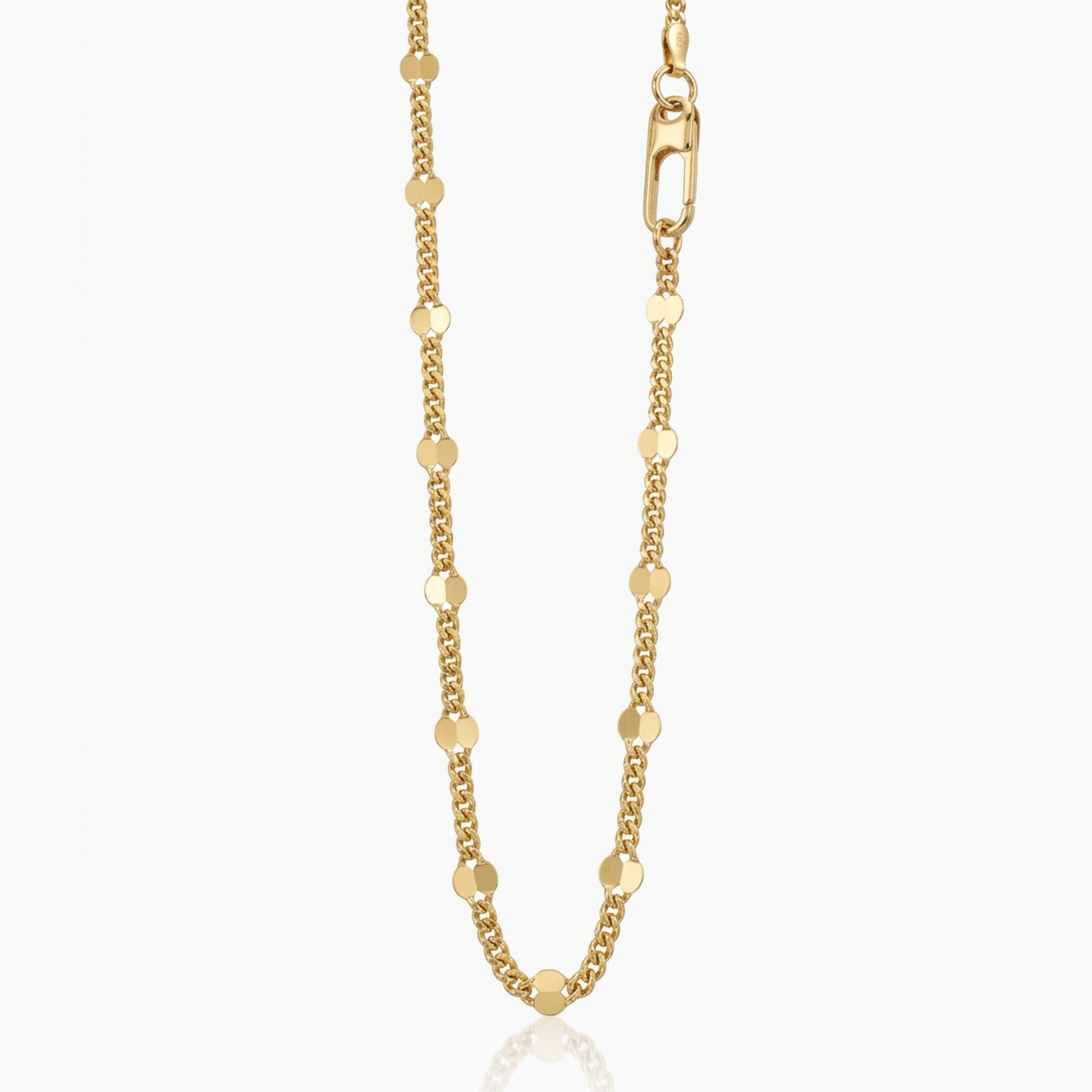 14K Gold Filled Curb & Dapped Link Chain Necklace with Paperclip Clasp