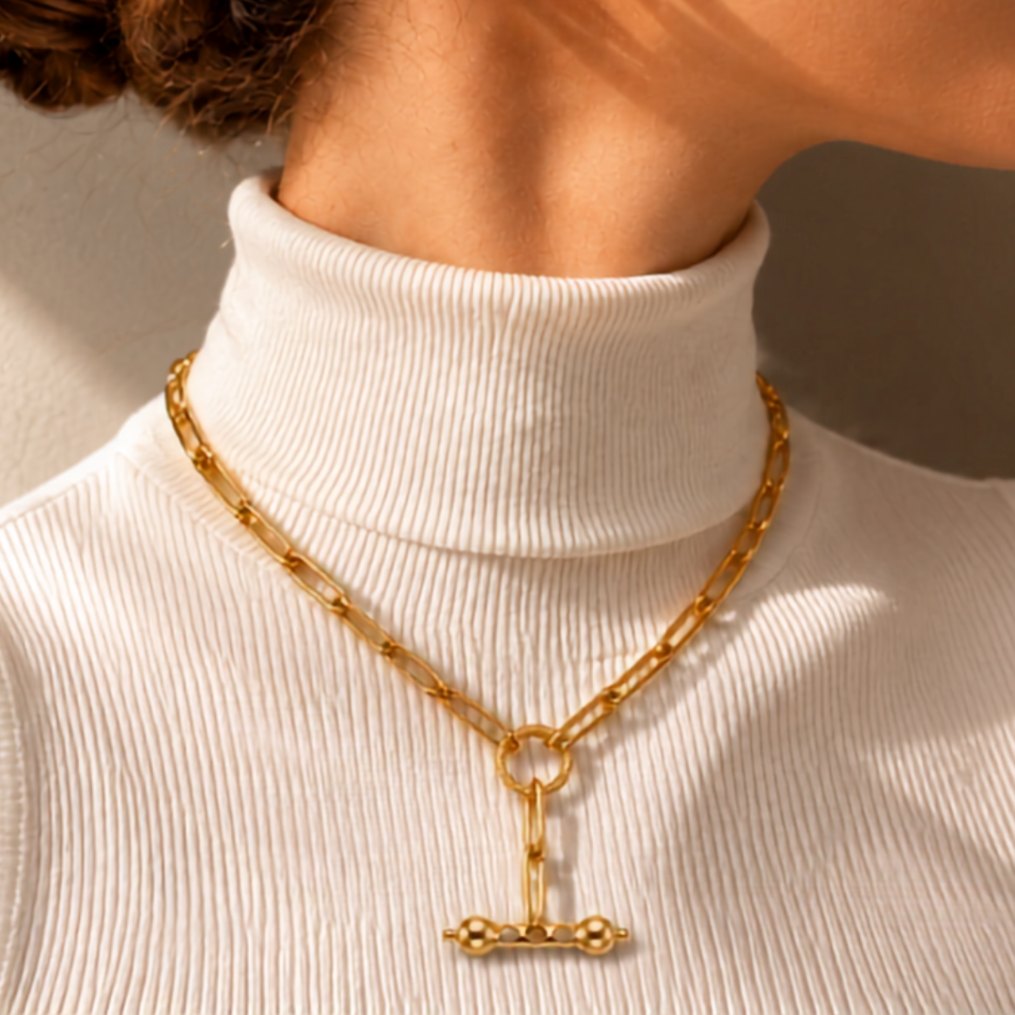 Gold Paperclip Chain Necklace with Bar, 14K GF | Sennod