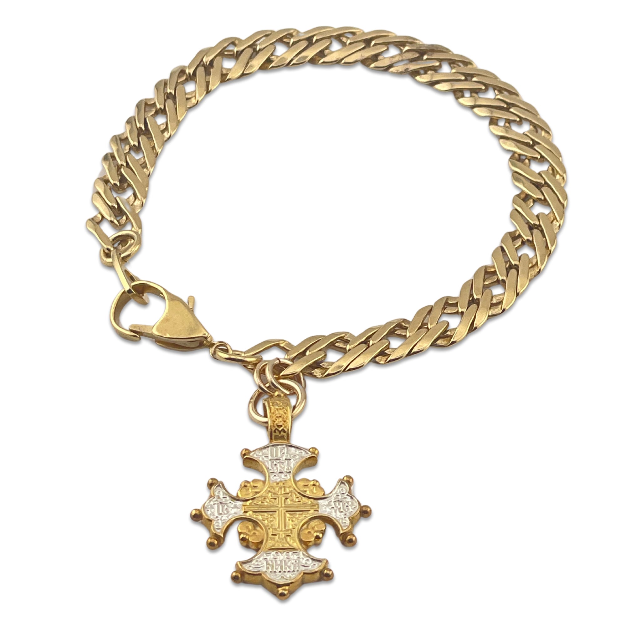 Vintage Two-Tone Cross Gold Bracelet – 7.5"