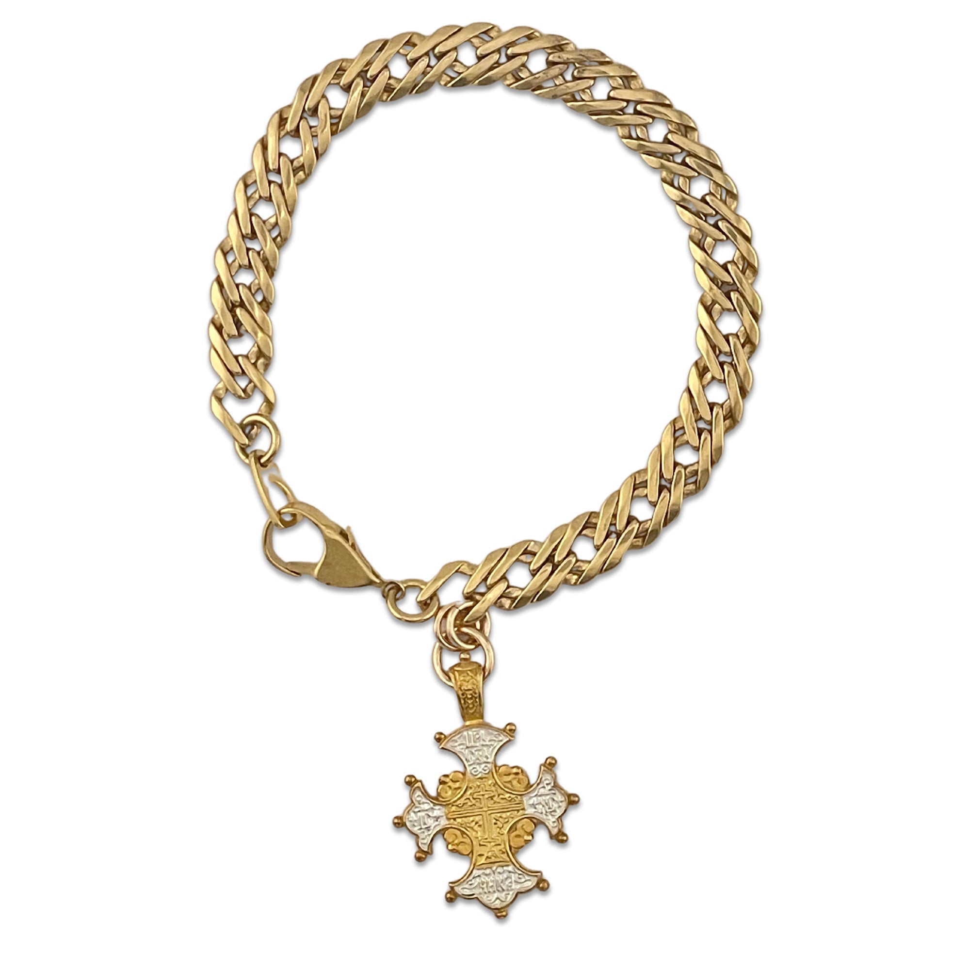 Vintage Bracelet w/ 2 Tone Cross- Gold