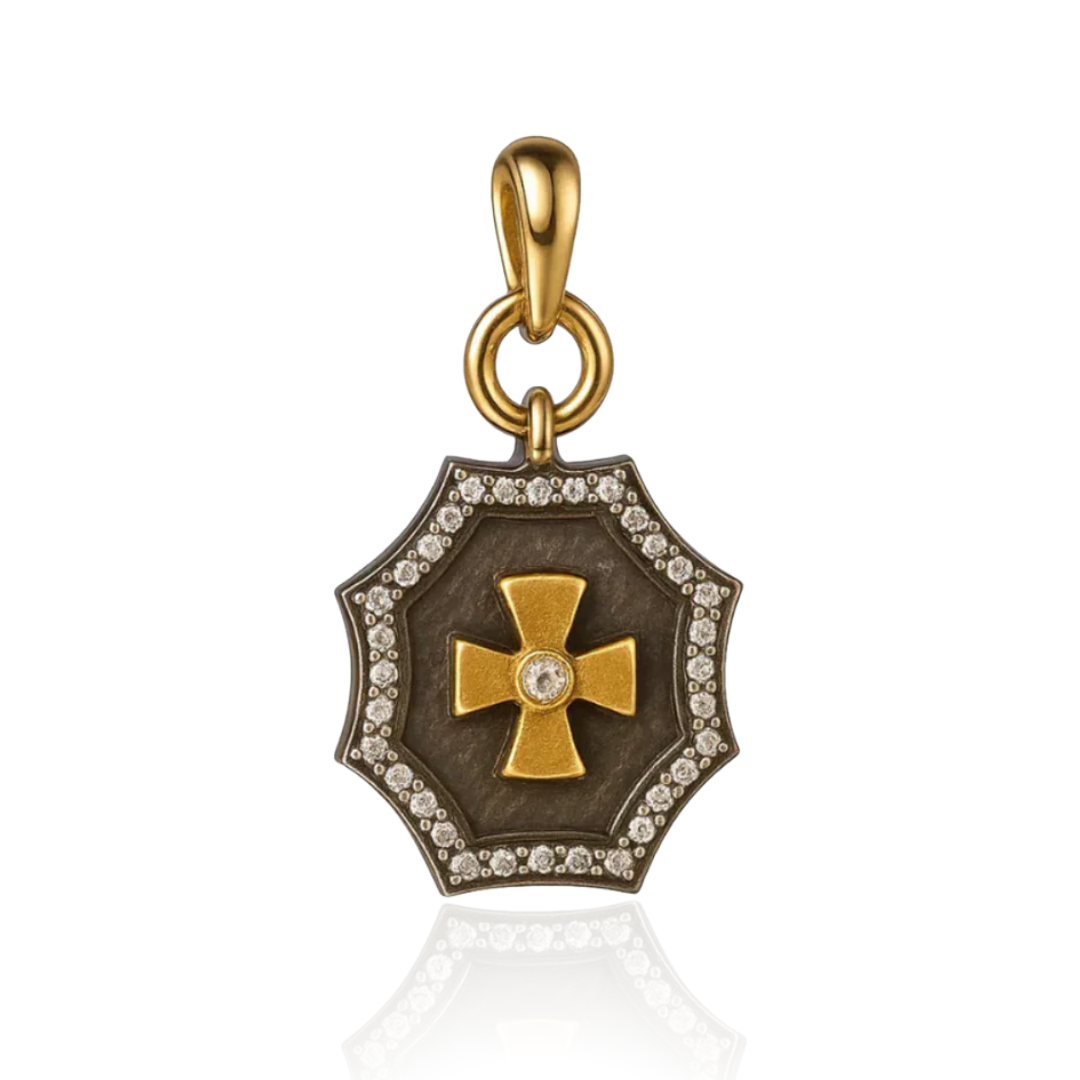Diamond-Accented Two-Tone Cross Pendant – Sterling & Vermeil
