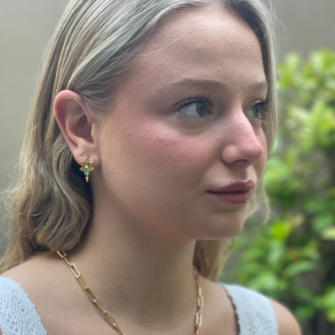 Roman Artifact Replica Earrings with Baguette Stone Accent