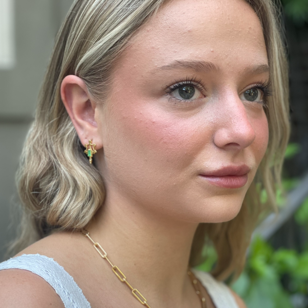 Roman Artifact Replica Earrings with Baguette Stone Accent