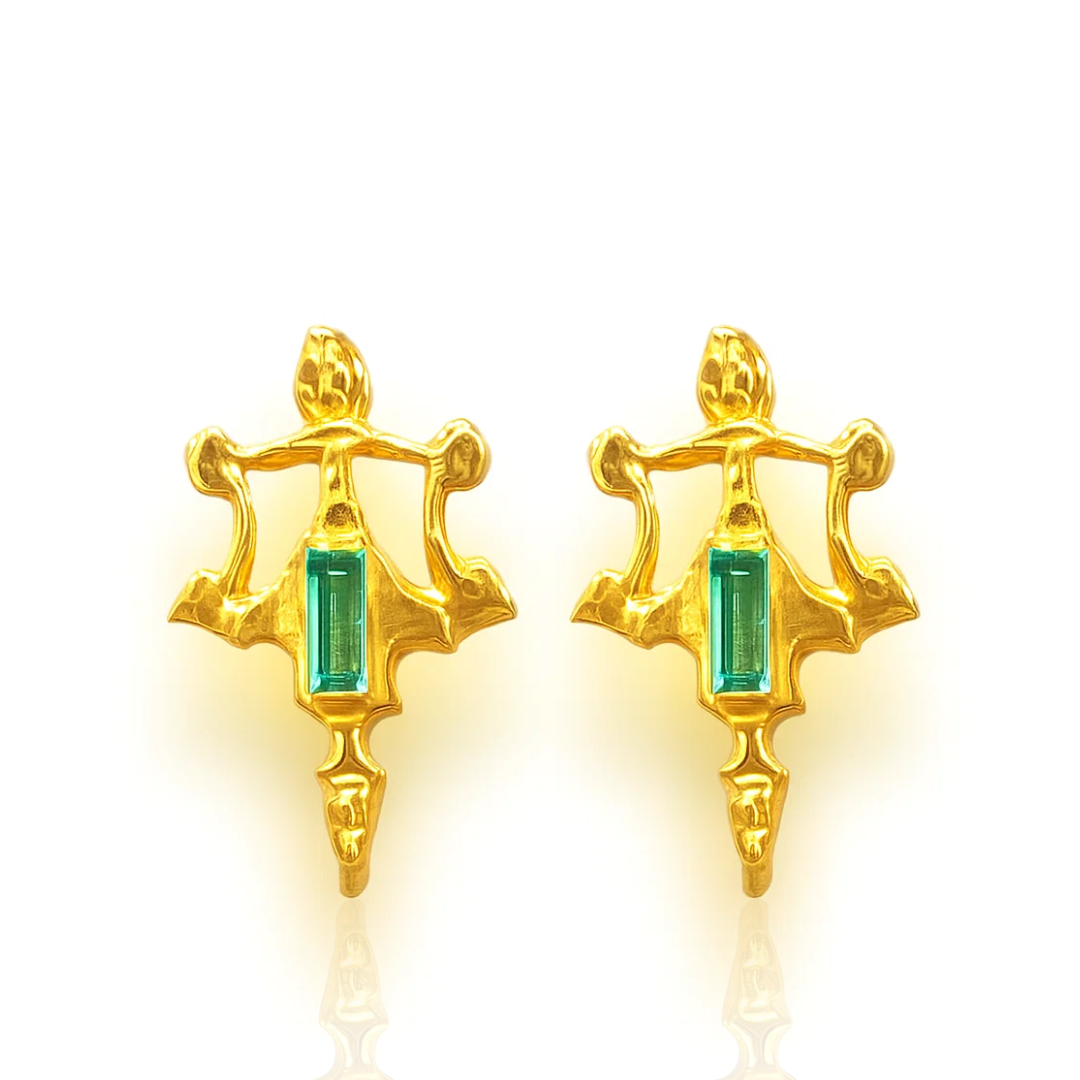 Roman Artifact Replica Earrings with Baguette Stone Accent