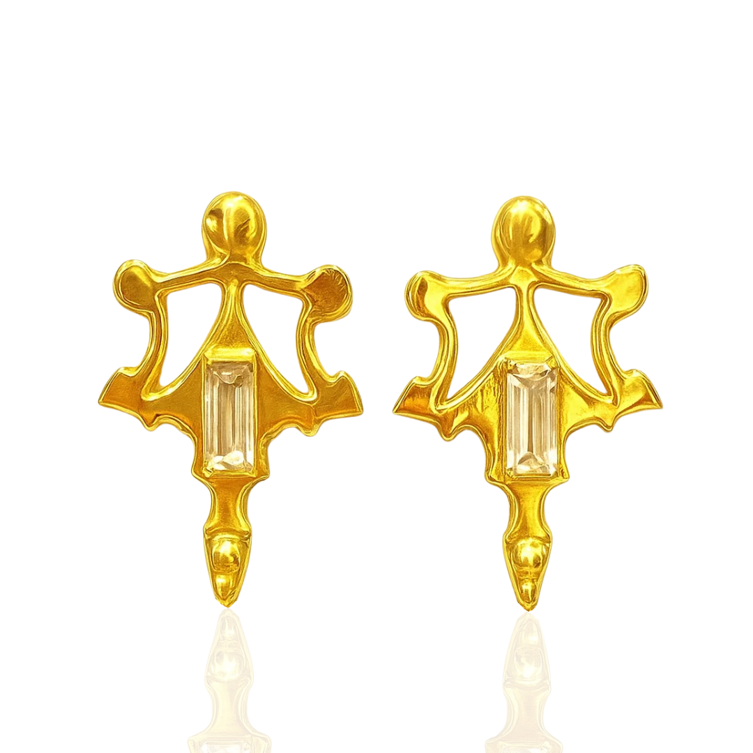 Roman Artifact Replica Earrings with Baguette Stone Accent