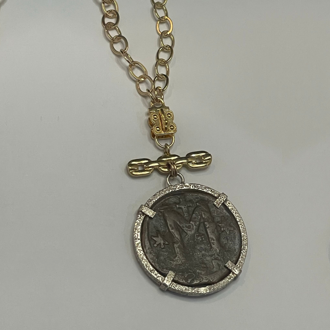 Authentic Bronze Roman Coin Necklace – Two-Tone Sterling & Vermeil