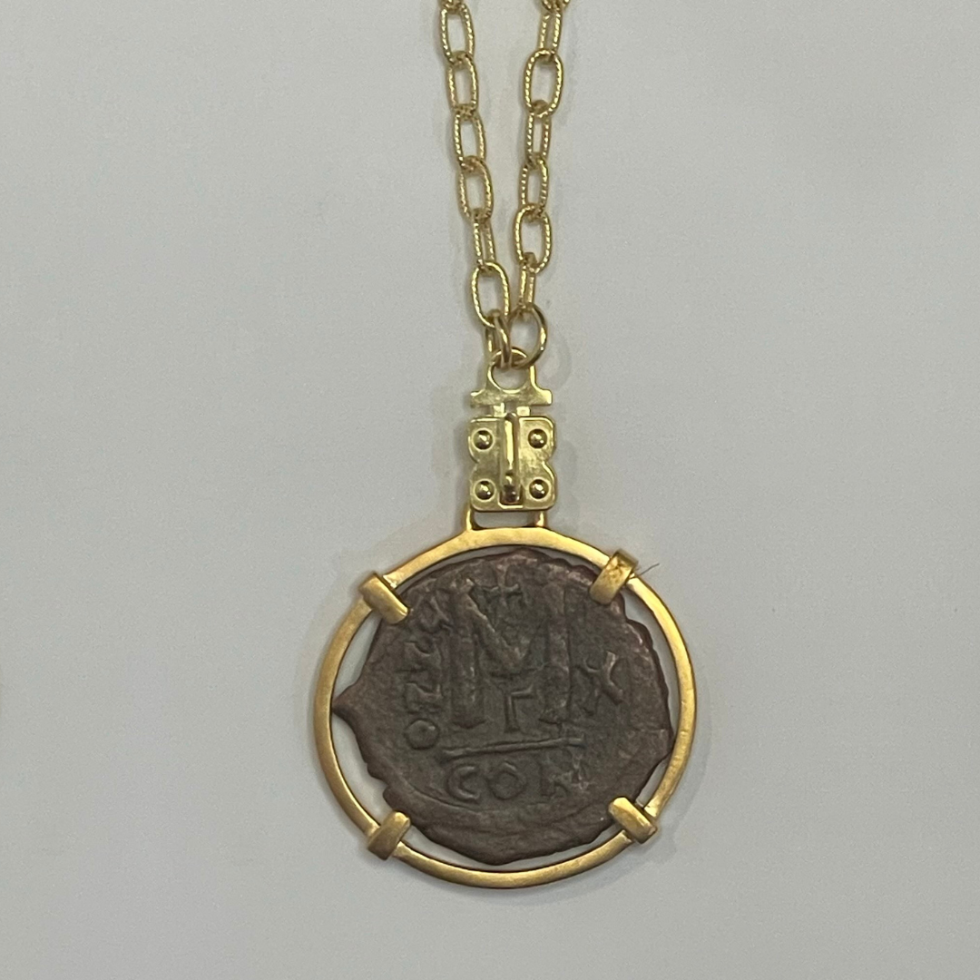 Authentic Bronze Roman Coin Vignette – 40 Nummi – Vermeil Bezel