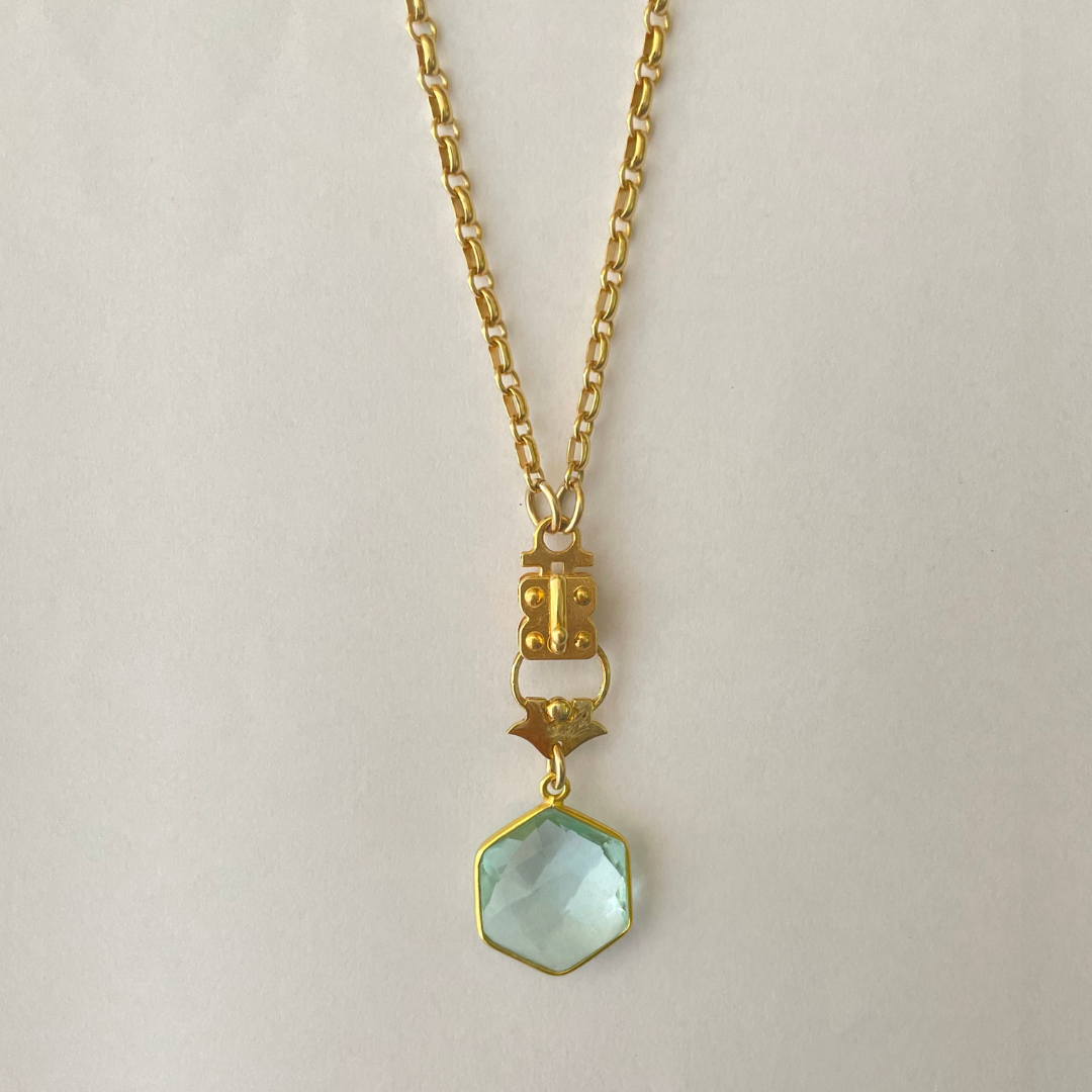 Colorful Faceted Hexagon Stone Pendant with Roman Replica – Vermeil