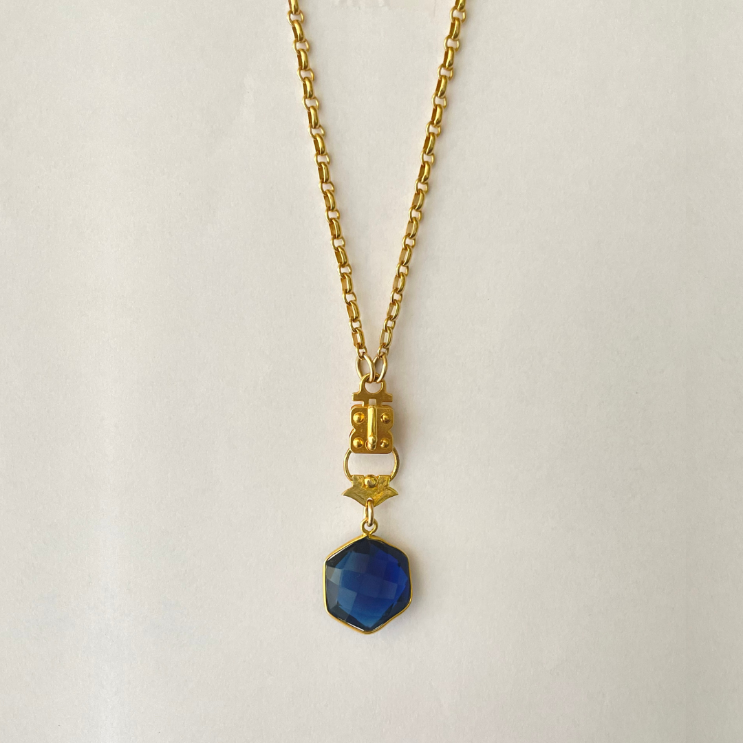 Colorful Faceted Hexagon Stone Pendant with Roman Replica – Vermeil