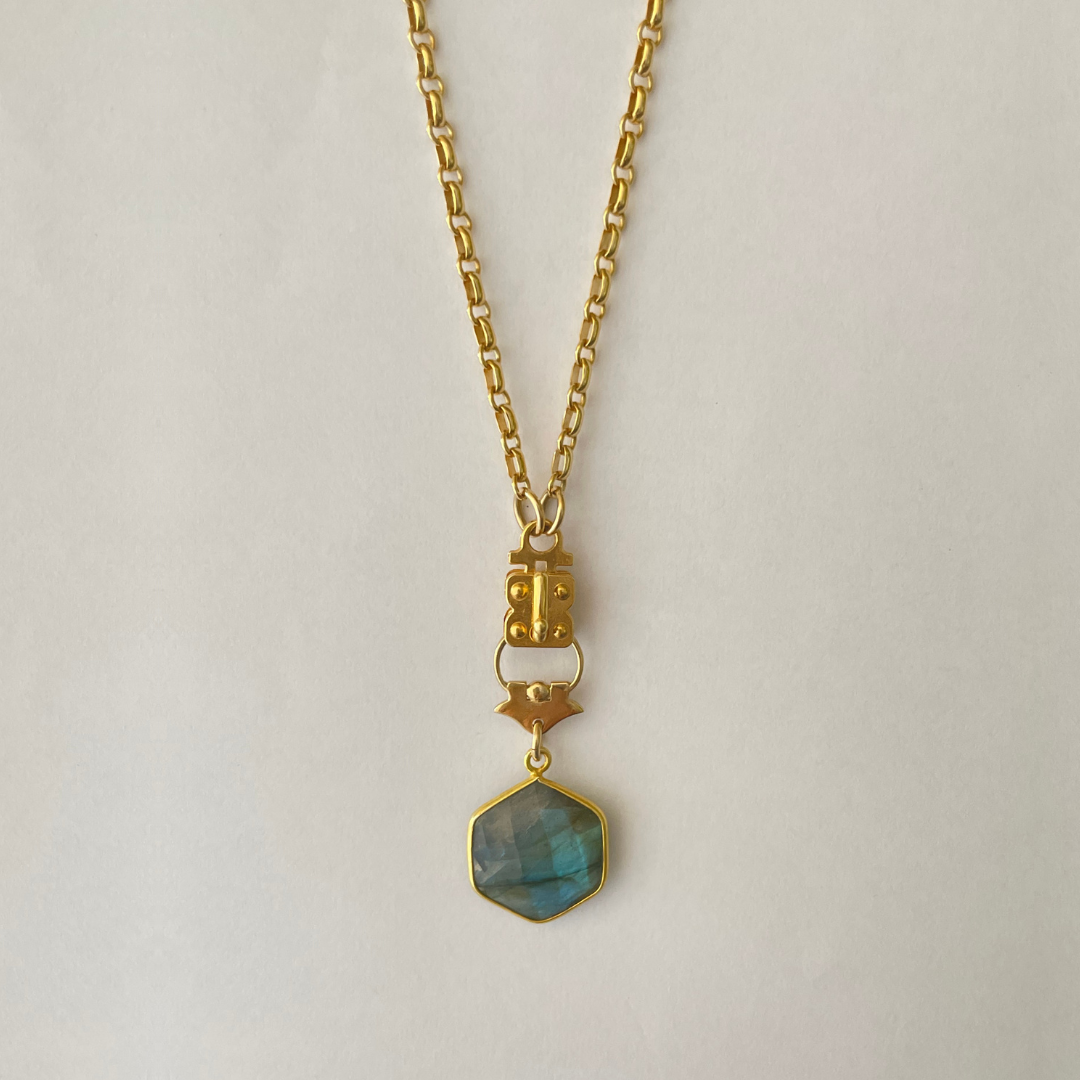 Colorful Faceted Hexagon Stone Pendant with Roman Replica – Vermeil