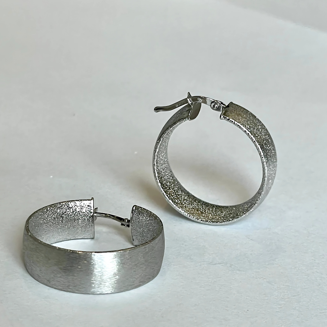 Priscilla Wide Band Hoop Earrings with Brushed Finish – Sterling Silver