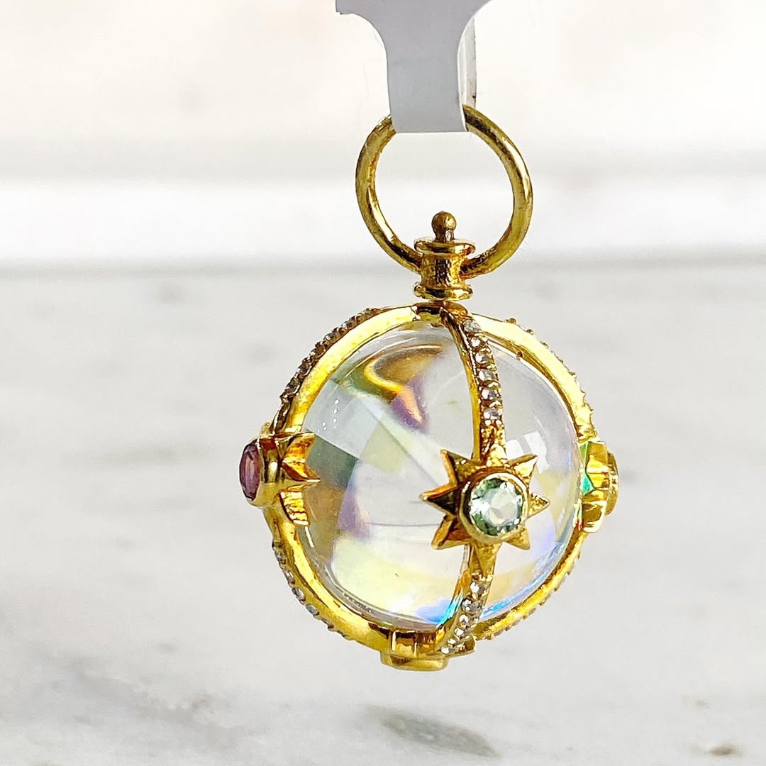 Caged Stone Orb Vignette-Celestial Sphere w/ White Topaz Cage