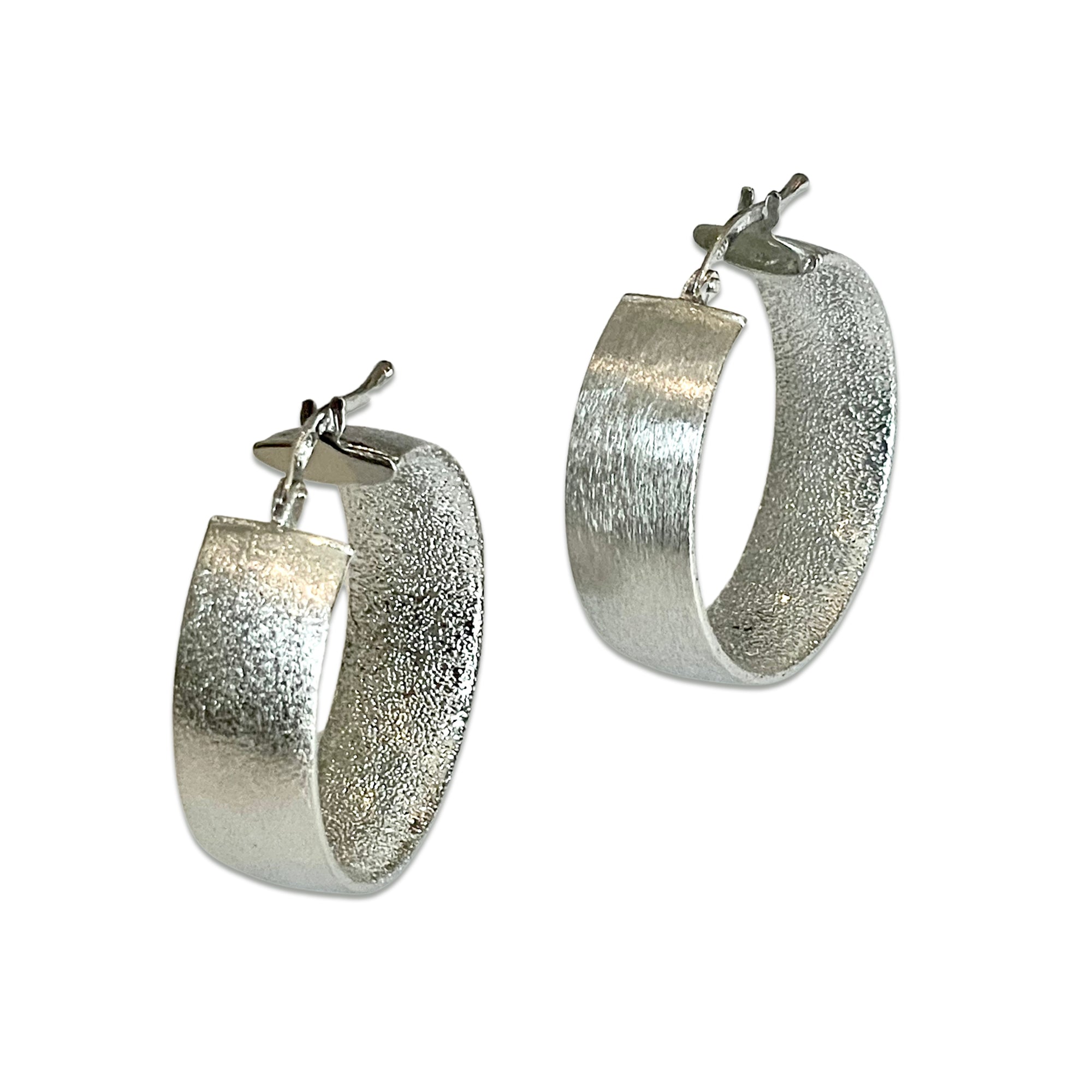 Priscilla Wide Band Hoop Earrings with Brushed Finish – Sterling Silver