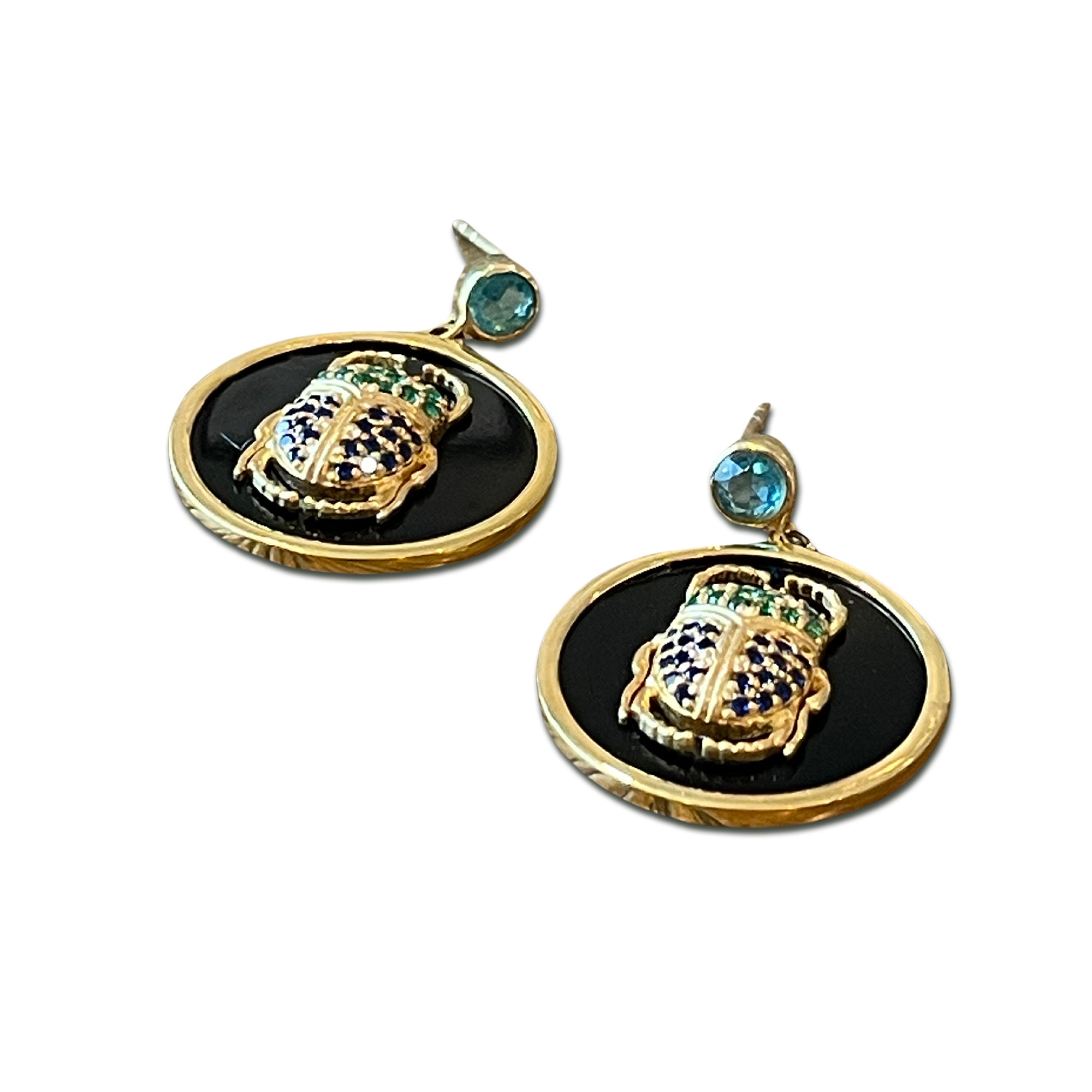 Egyptian Scarab Beetle with Emerald & Blue Sapphire – Vermeil
