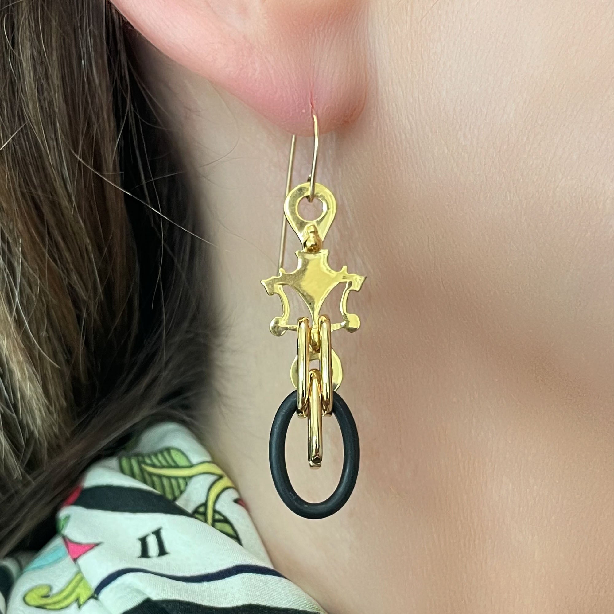 Nico Black link w/ Roman replica-Roman-Inspired Oval Black Link Earrings – Vermeil & Ruthenium with Gold-Filled Ear Wire