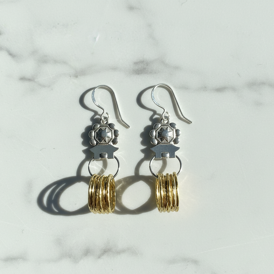 Sophia w/ Rings-Polished Roman Replica Earrings with Golden Hammered Dangles – Sterling & Vermeil