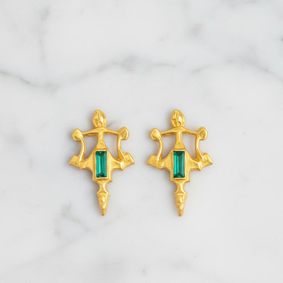 Roman Artifact Replica Earrings with Baguette Stone Accent