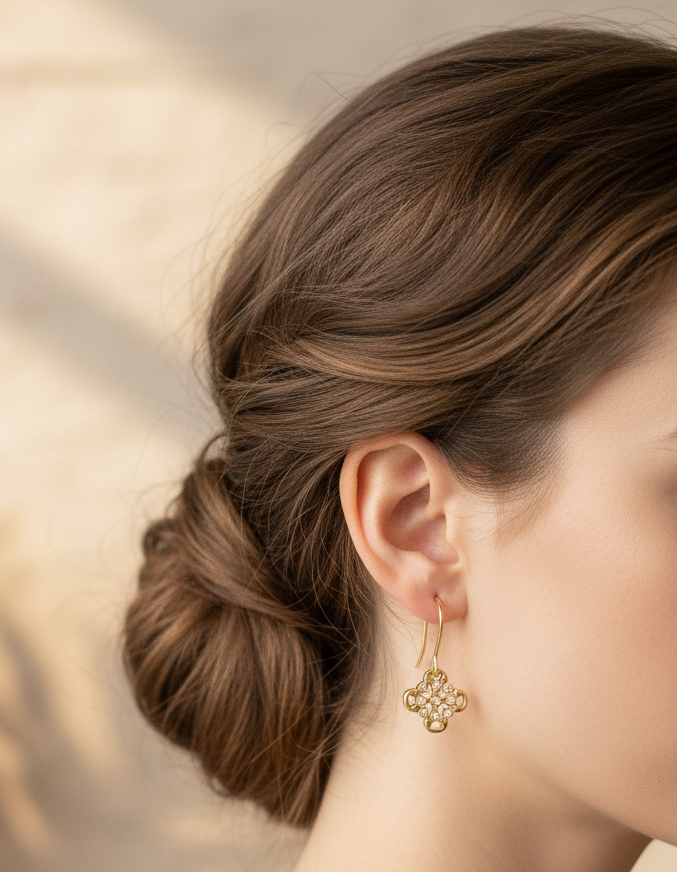 Clover Shape Earrings with Diamonds on Both Sides – Vermeil